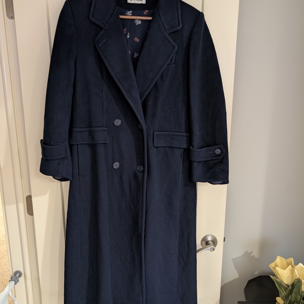 Navy Blue Women's Trench Coat 100% Wool Size 9 / 10